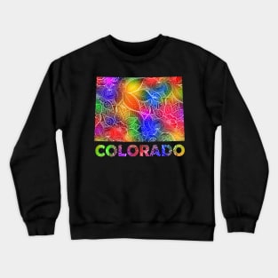 Colorful mandala art map of Colorado with text in multicolor pattern Crewneck Sweatshirt